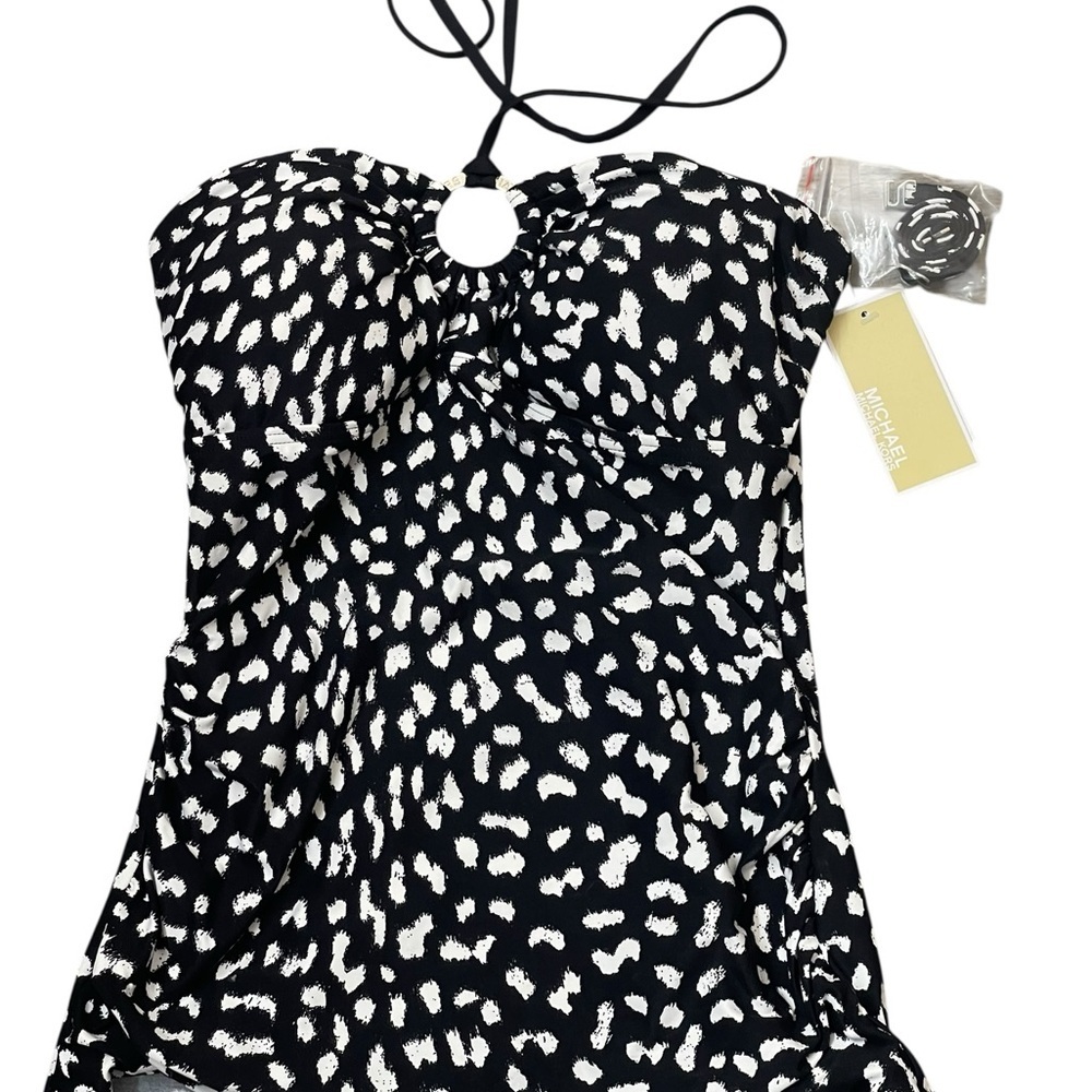 MICHAEL KORS BLACK
ANIMAL PRINT LOGO
RING BANDINI TANKINI
SWIMSUIT HALTER TOP S - Picture 7 of 16